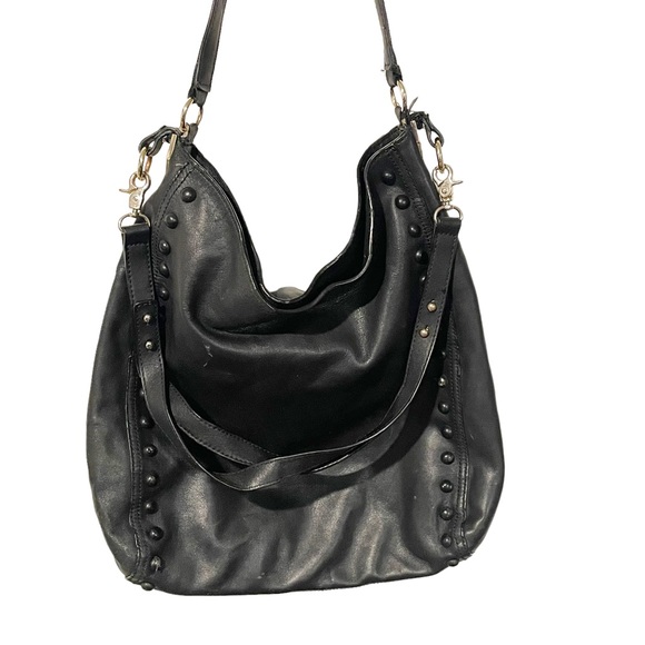 Loeffler Randall Black Soft Pebbled Leather Studded Hobo Shoulder Bag - Picture 1 of 7